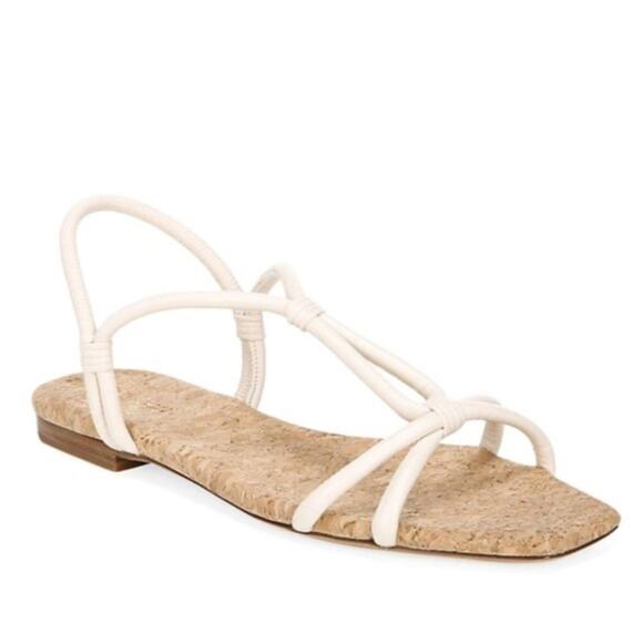 VINCE HAZEN FLAT IVORY LEATHER SANDALS CORK SOLE SIZE 9 - Picture 1 of 6